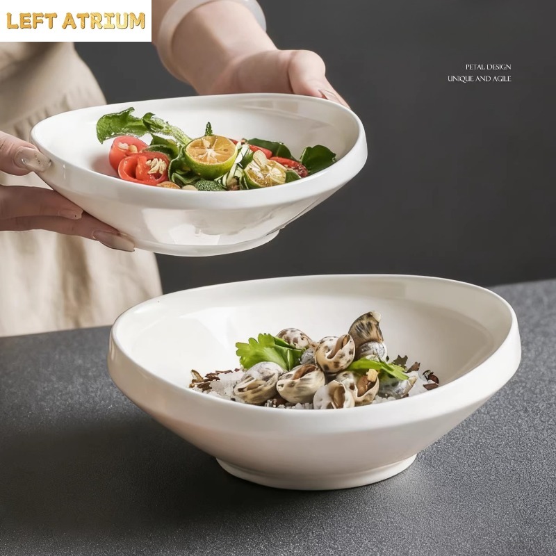 Home Cooking Dinner - 7-inch Uniquely Shaped White Ceramic Salad