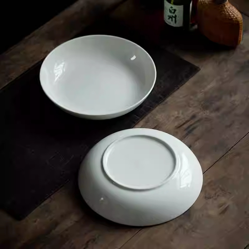 Home Cooking Dinner - 9.6 Inch White Porcelain Deep Dinner